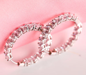 Hinged Hoop inside Out Earrings Set with round Simulated Diamonds 5A Cubic Zirconia in Rhodium Plated Sterling Silver 3Cm Diameter