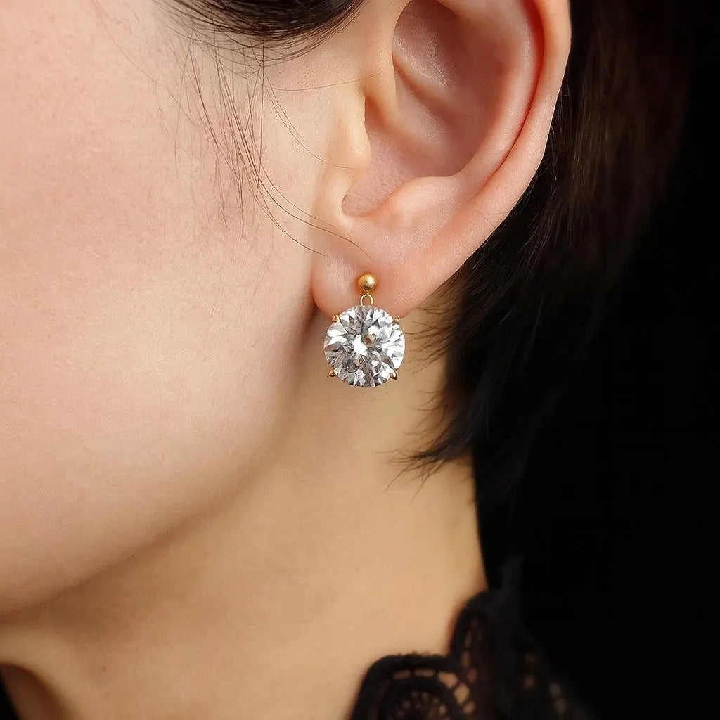 CZ Diamond Drop Earrings | round Crystal Dangle Earrings | Wedding, Bridal & Bridesmaid Jewelry | Sparkly Gift for Her | Christmas Gift