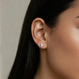 14K Gold Triangle Stud Earrings with Sparkling Cubic Zirconia