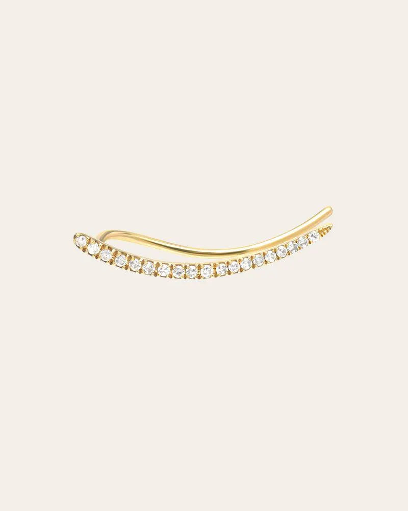 Diamond Ear Crawler, 14K Gold Curved Cuff (Single)