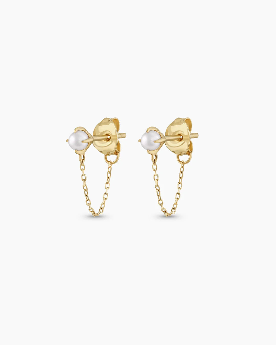14K Gold Pearl Newport Chain Huggies