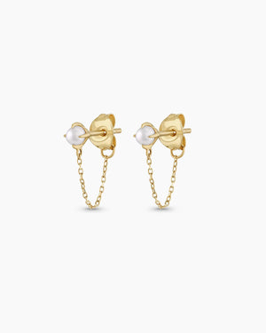 14K Gold Pearl Newport Chain Huggies