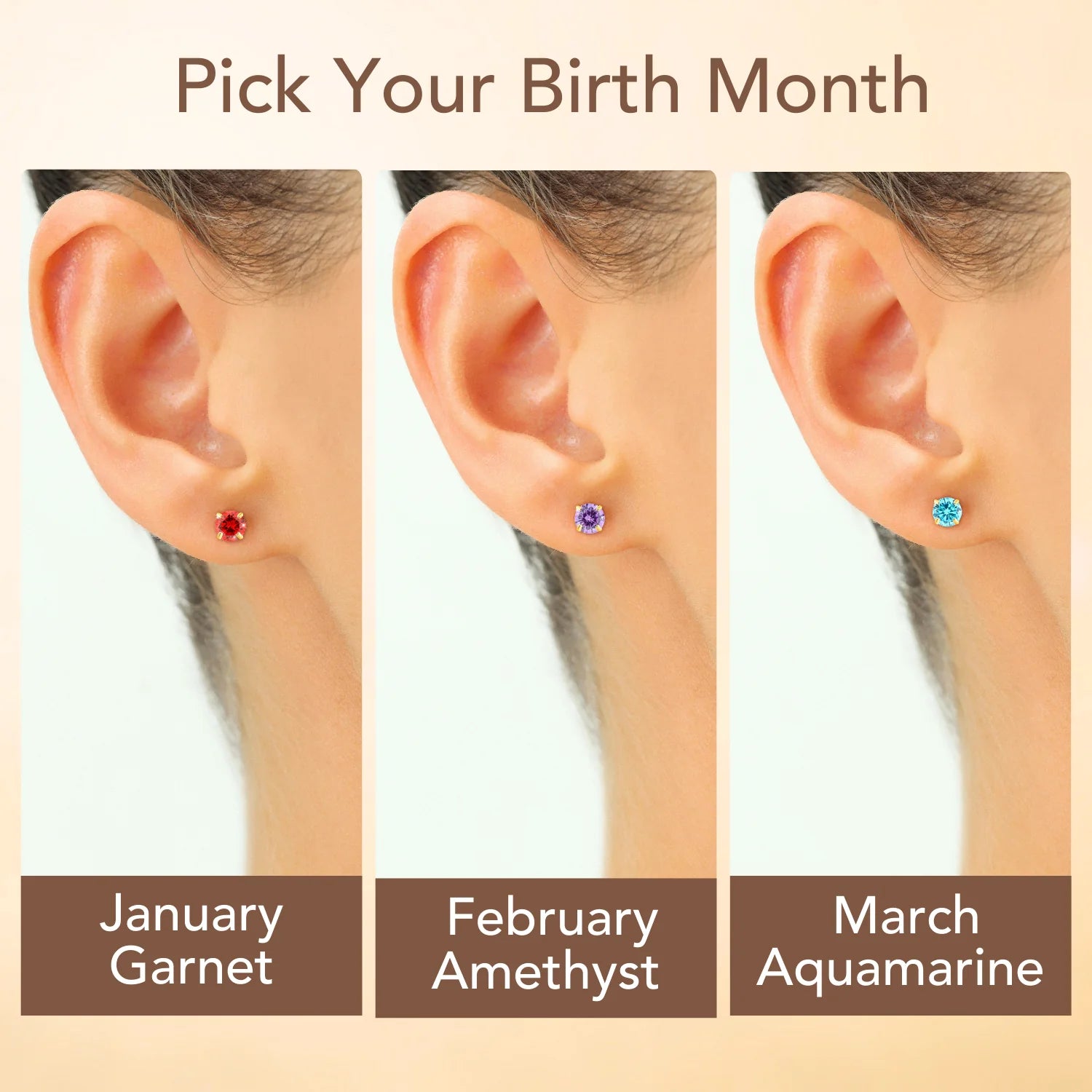 14K White Gold Birthstone Stud Earrings, Screw-Back, 4Mm