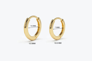 Elegant 14K Solid Gold Mini Huggie Hoop Earrings - 10MM & 12.5MM Options.