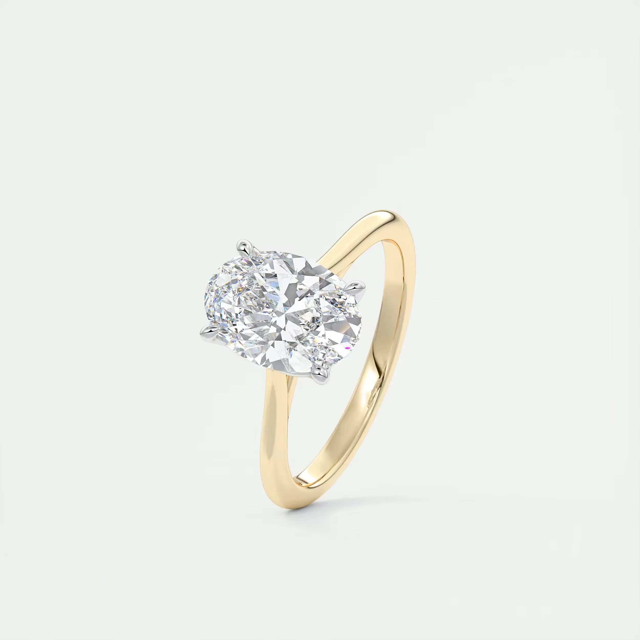2.00 Oval Cut Lab Grown Diamond Solitaire Ring, 14K Solid Gold Two Tone Flower Engagement Ring, Wedding Ring, Bridal Ring, Anniversary Gift.