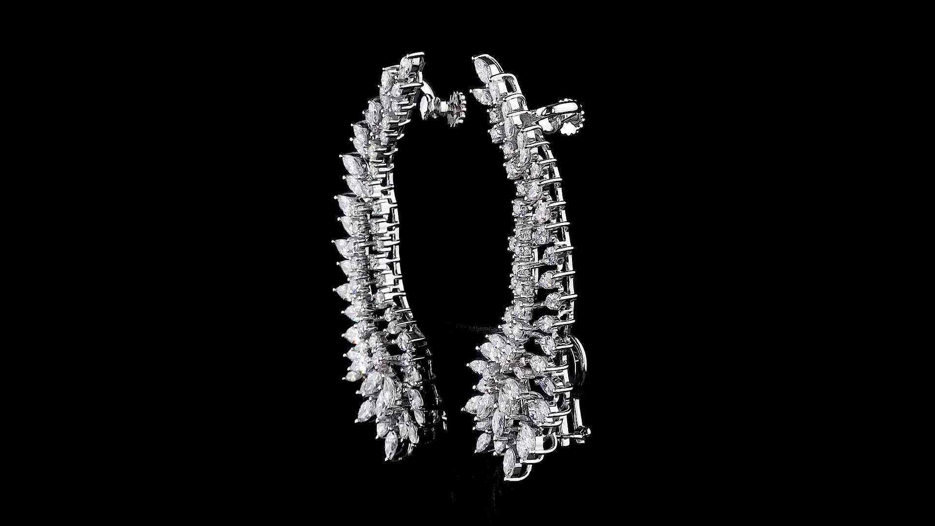 Silver Moissanite Ear Climber Earrings, Marquise Diamond Look Wedding Jewelry