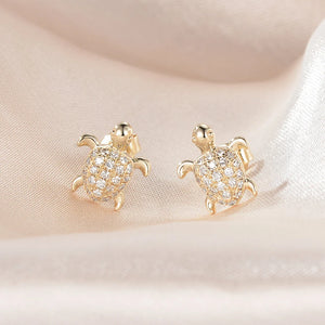 Unique Turtle Errings Natural Diamond Errings 14K Rose Gold Sea Turtle Animal Gold Errings Women Promise Anniversary Gift for Her per Pairs