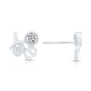 Sparkling CZ Love Stud Earrings in Elegant Sterling Silver.