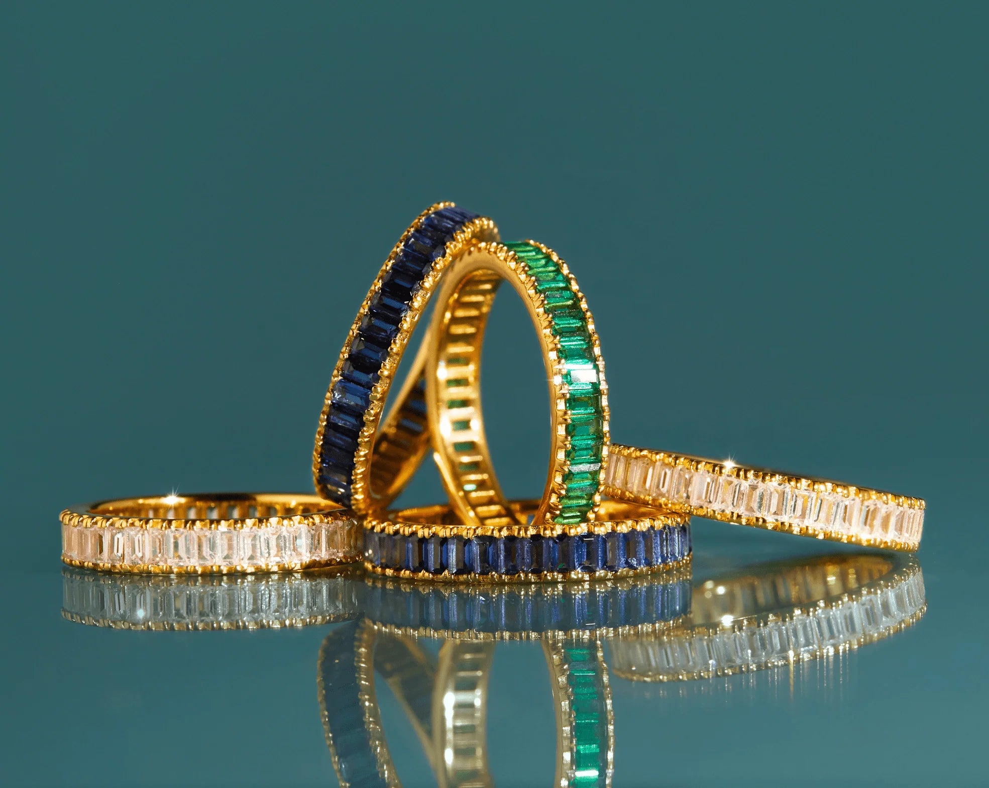 Lab Grown Green Emerald Baguette Eternity Ring NikNenz™ Premium Gold & Diamonds