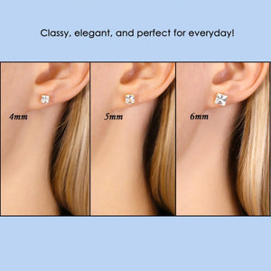 Elegant Set of 3! Solid 14K Gold Square Stud Earrings with Princess Cut Cubic Zirconia - Yellow & White Gold Screw-Backs.