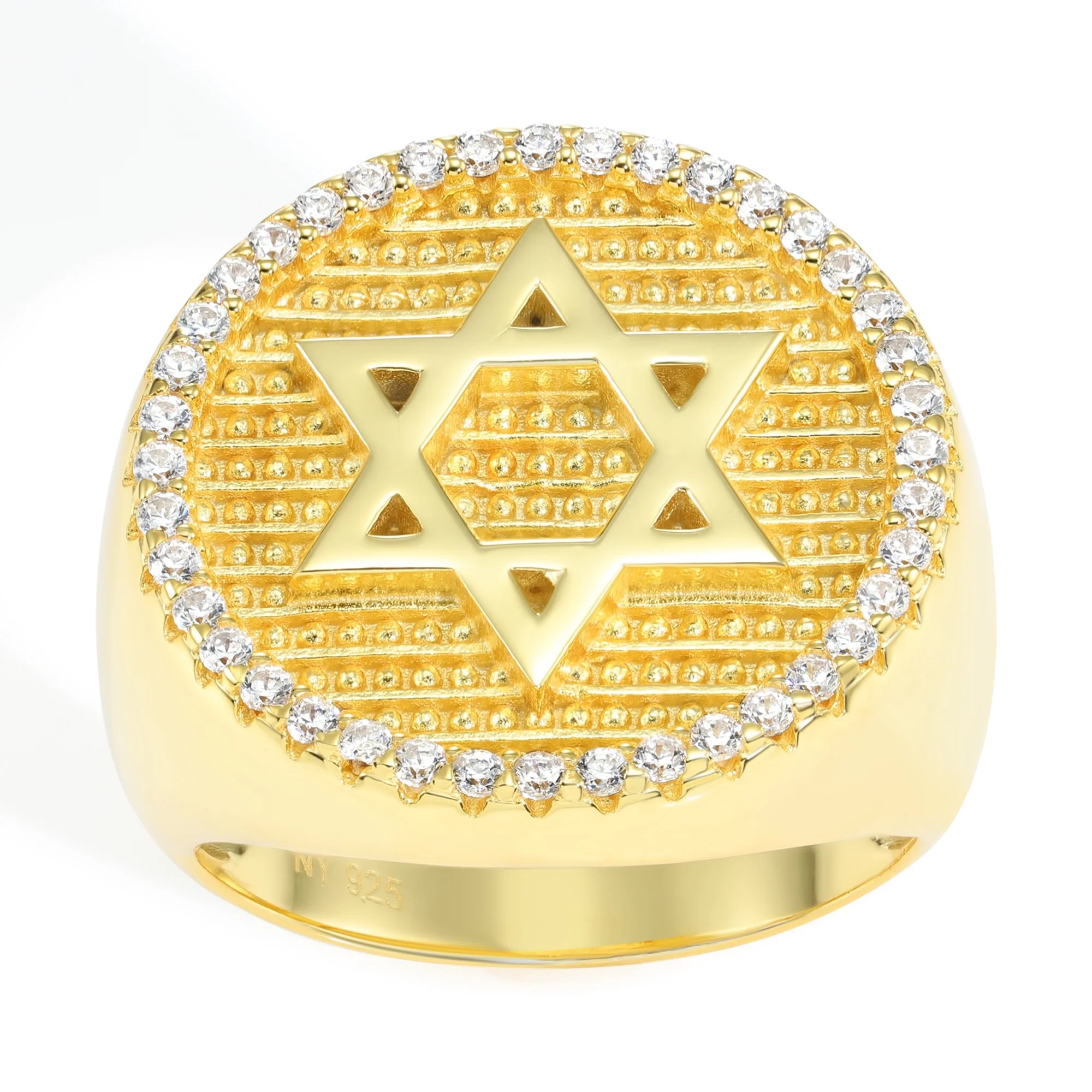 Solid 925 Sterling Silver Star of David Pave Signet Statement Pinky Band Ring