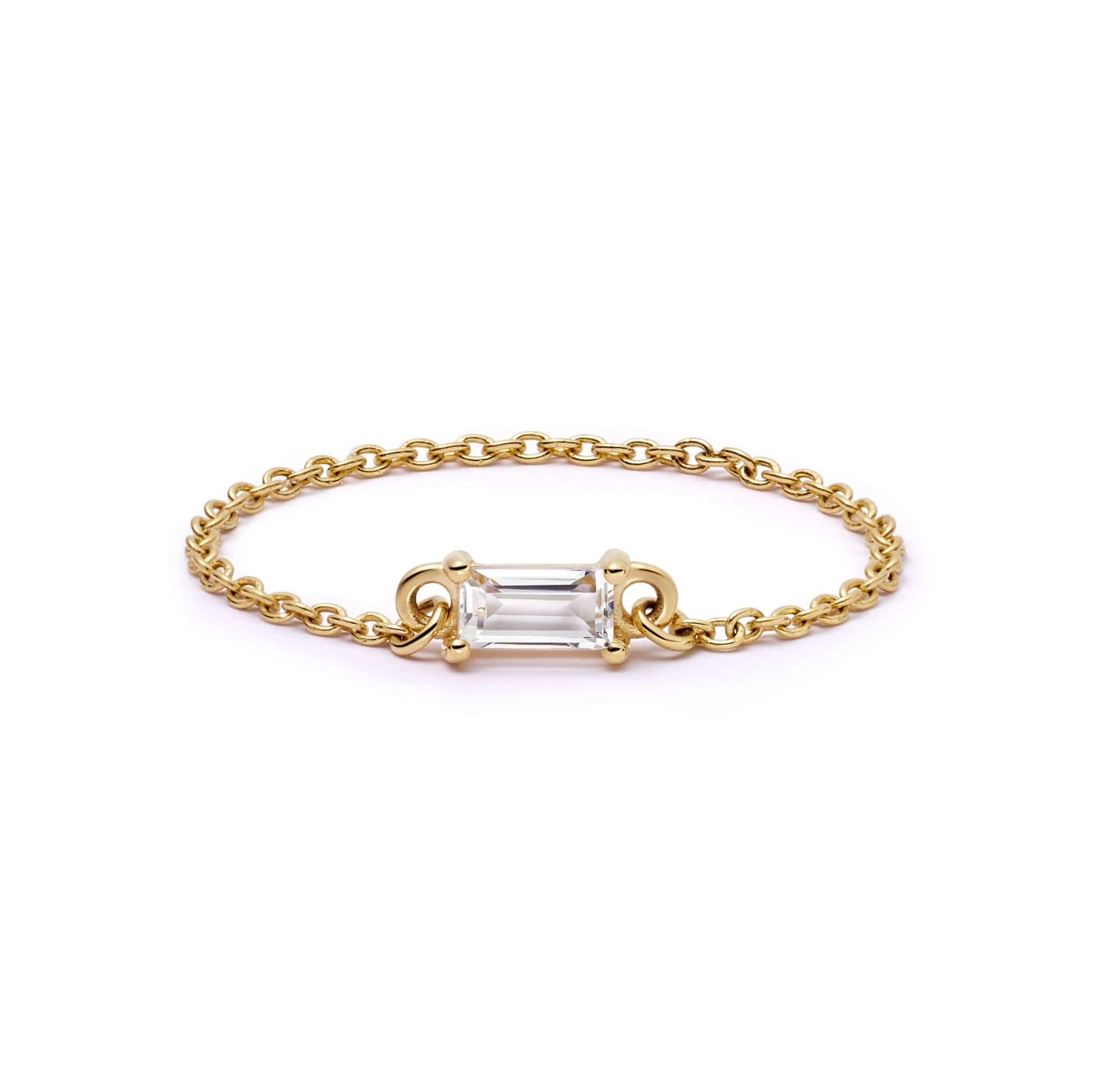 Estée Lalonde Fine Baguette Sapphire Chain Ring 14Ct Solid Gold