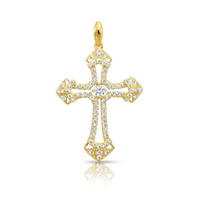 Stunning 14K Solid Yellow Gold CZ Cross Pendant Necklace with 18" Cable Chain.