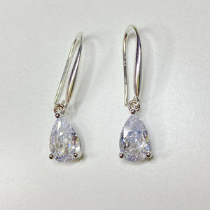 Teardrop Crystal Earrings: Sterling Silver Hooks, CZ Diamond Simulation