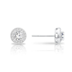 CZ Solitaire Halo Stud Earrings, 0840 in Sterling Silver