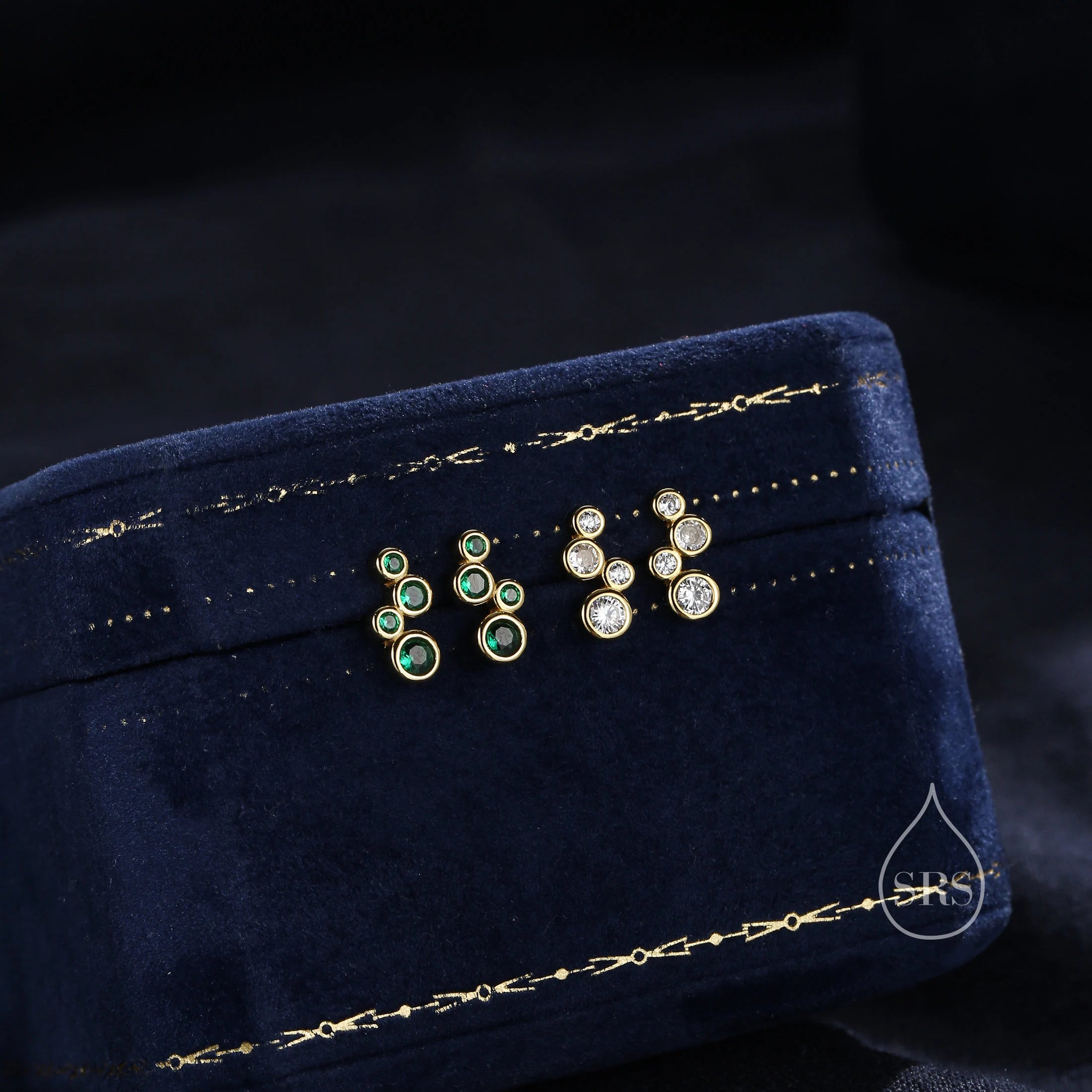 Clear CZ Bubble Cluster Stud Earrings in Sterling Silver, Silver or Gold, Bezel CZ Cluster Earrings, CZ Wing Earrings, Mini Crawler