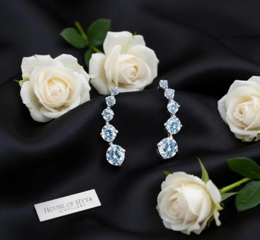 Sterling Silver Sapphire Blue CZ Ear Climbers, 18Mm