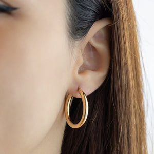 14K Yellow Gold Hoop Earrings, Sizes 16Mm 21Mm 26Mm 31Mm 37Mm, 3Mm Thick, Classic Hoop Earrings, 14K Gold Hoops, Gift, Stacking Earrings