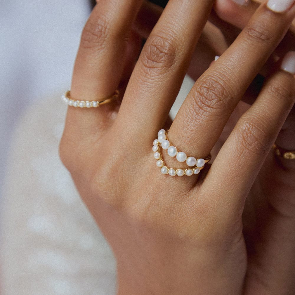 Chunky Pearl Band Ring 18Ct Gold Plate