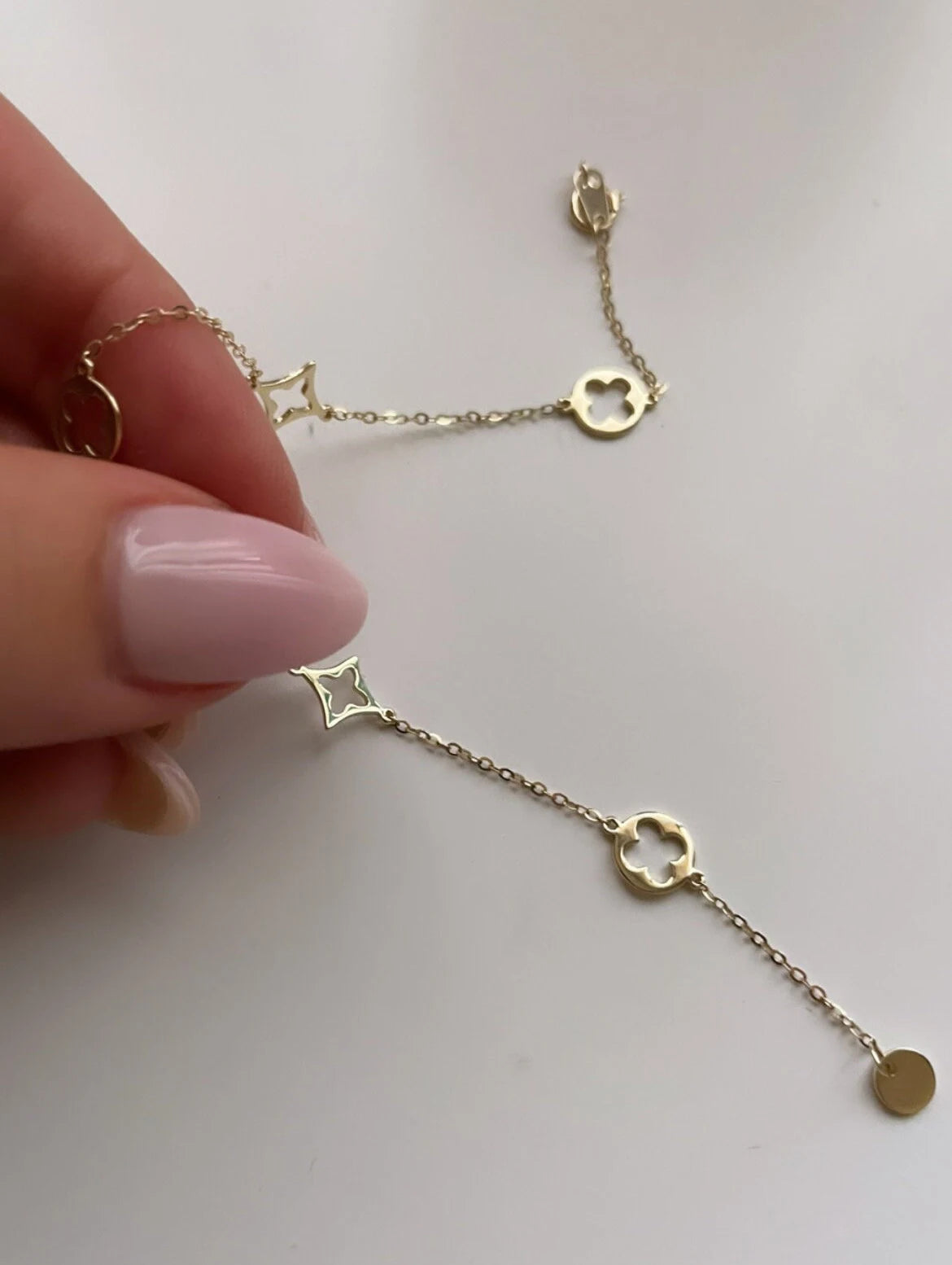 9Ct Solid Gold Clover Charm Bracelet • Minimalist Dainty Band