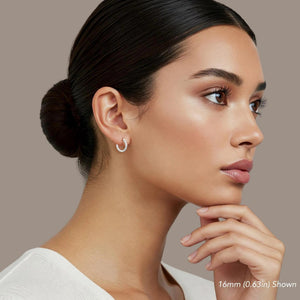 Stunning 14K White Gold Diamond-Cut Hoop Earrings - Elegant Hand-Engraved X-Pattern Available in Small, Medium, and Large Sizes.