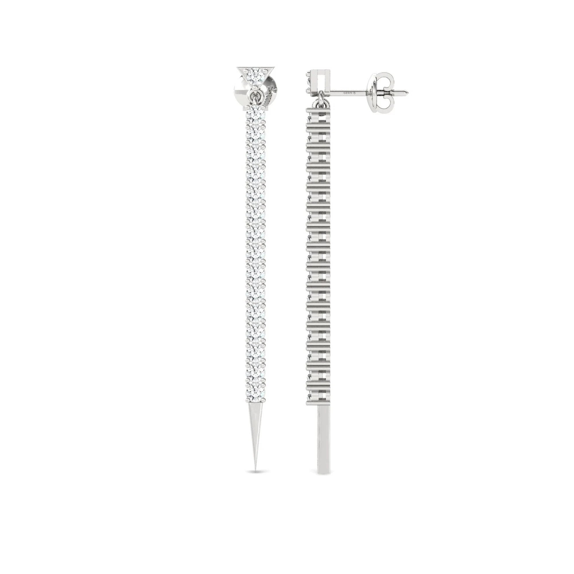 Bridal Drop Diamond Earring, Long Chain Earrings 14K White Gold