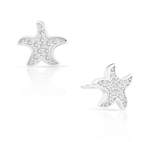 Sparkling CZ Starfish Stud Earrings in Sterling Silver.