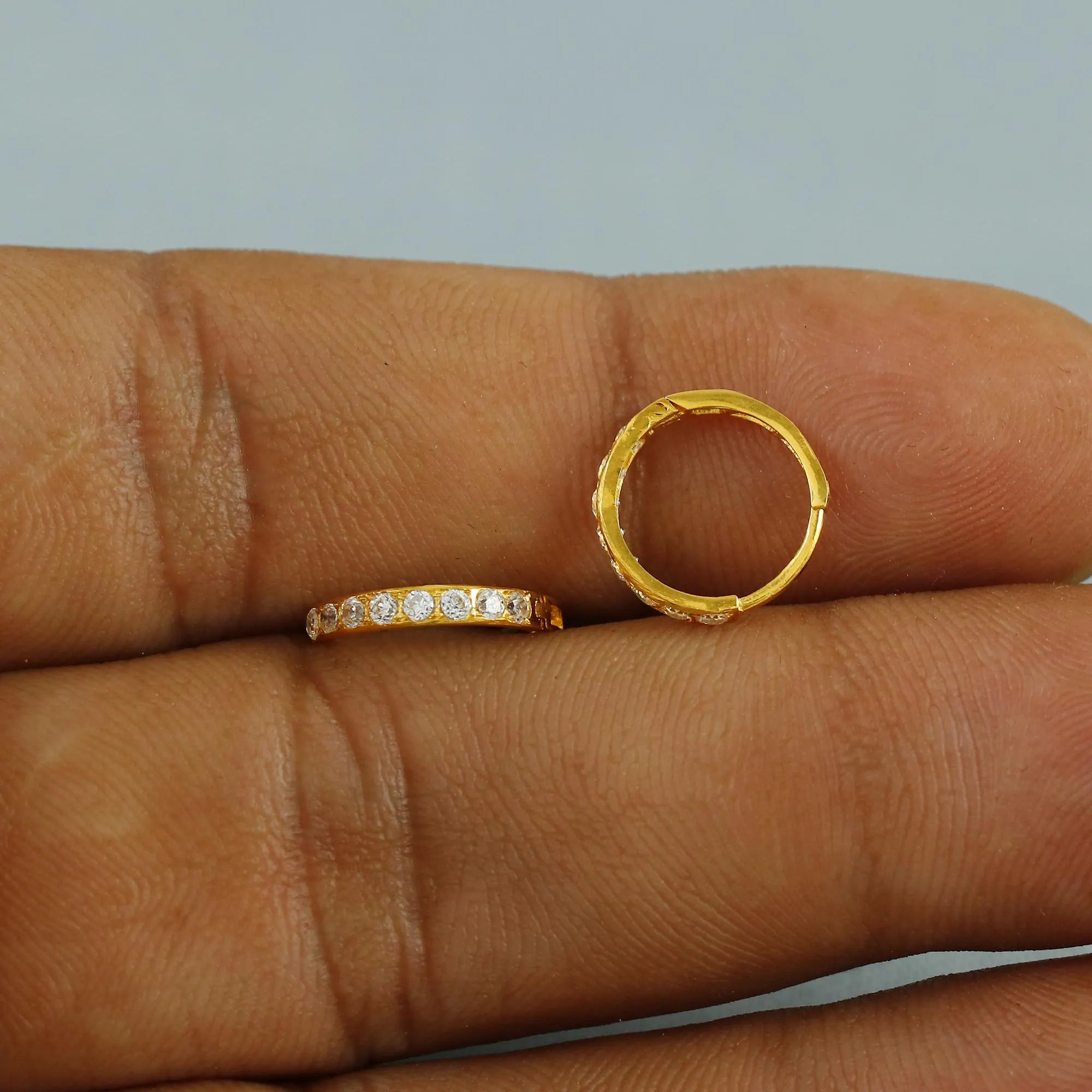 Real Solid 22K Gold Earrings, 22Kt Gold Earrings, Real Gold Hoop Earrings, Gold Huggies, 22Kt Gold Huggies, Zircon Huggie Hoop,