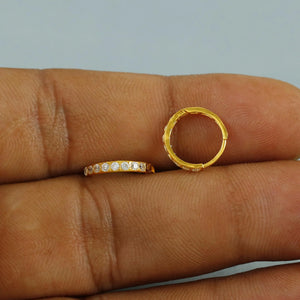 Real Solid 22K Gold Earrings, 22Kt Gold Earrings, Real Gold Hoop Earrings, Gold Huggies, 22Kt Gold Huggies, Zircon Huggie Hoop,