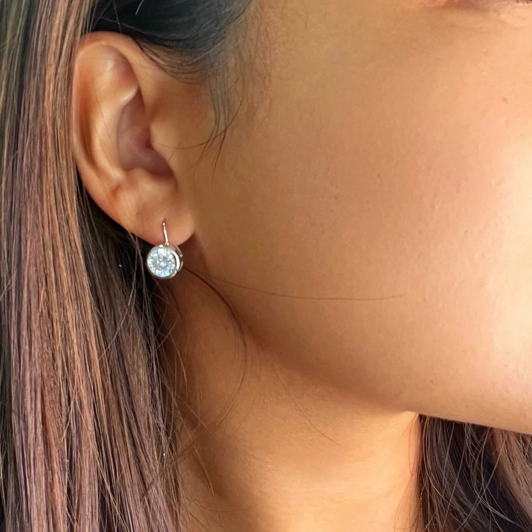 Moissanite Bezel Set Dangle Earrings, 925 Sterling Silver