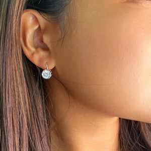 Moissanite Bezel Set Dangle Earrings, 925 Sterling Silver