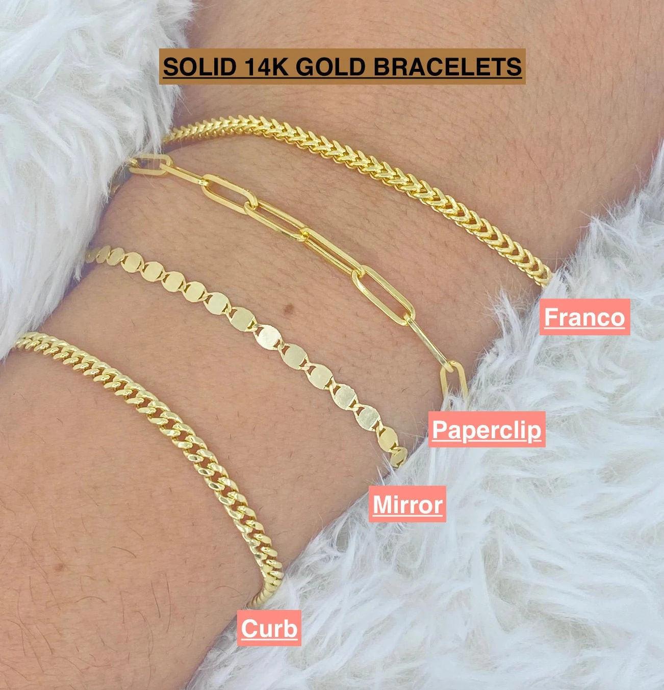 Stunning 14K Solid Gold 3mm Paperclip Curb Franco Chain Bracelet - Perfect for Stacking!.