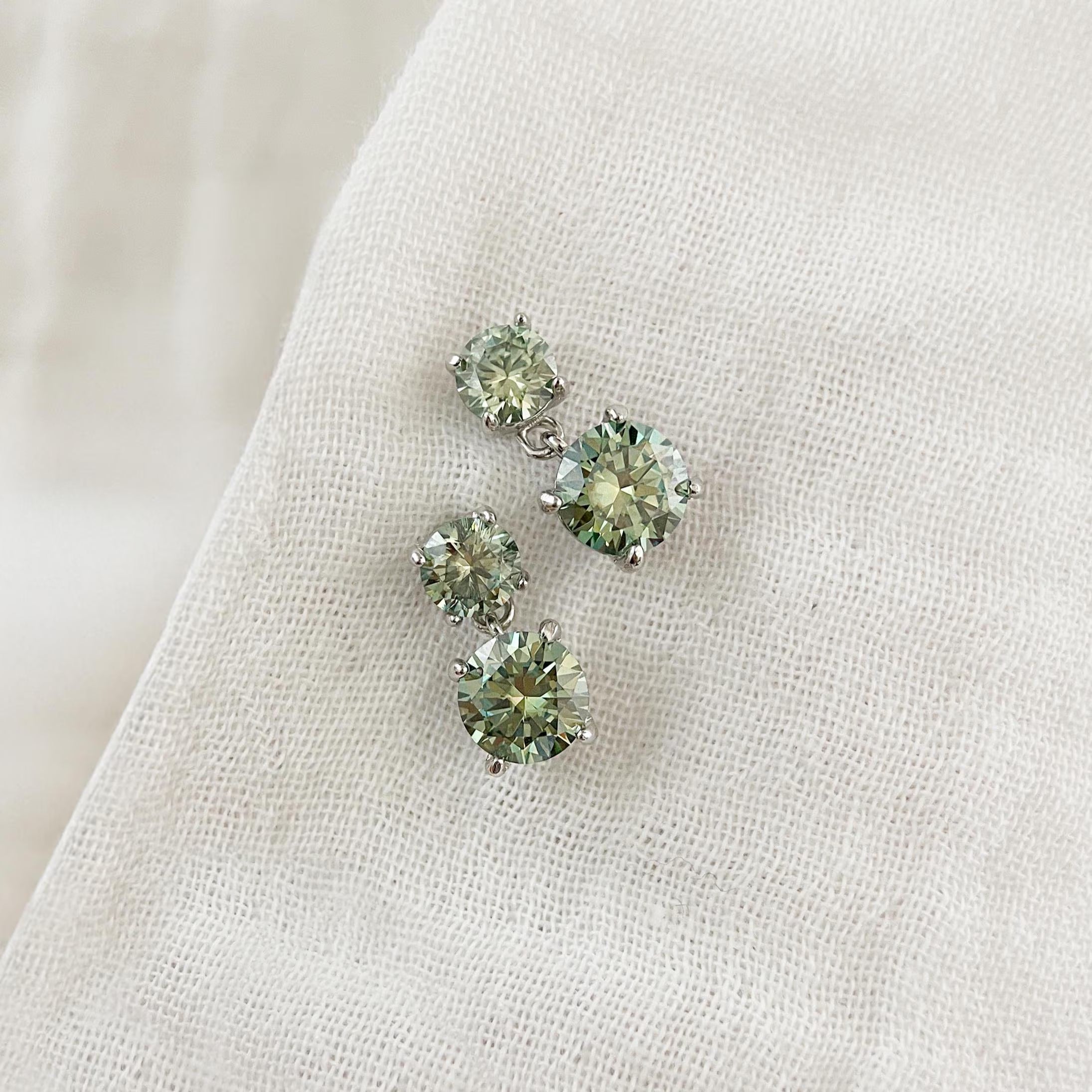 Genuine Moissanite Double Drop Earrings: Platinum Overlay Sterling Silver