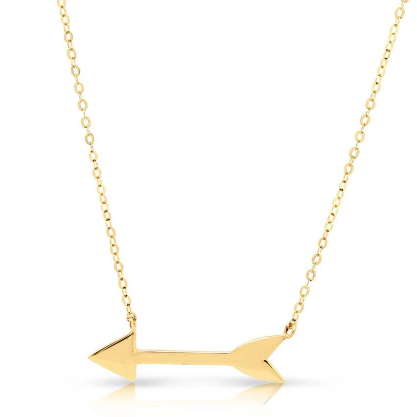 Elegant 14K Solid Yellow Gold Adjustable Arrow Pendant Necklace - Perfect 16"-18" Length.