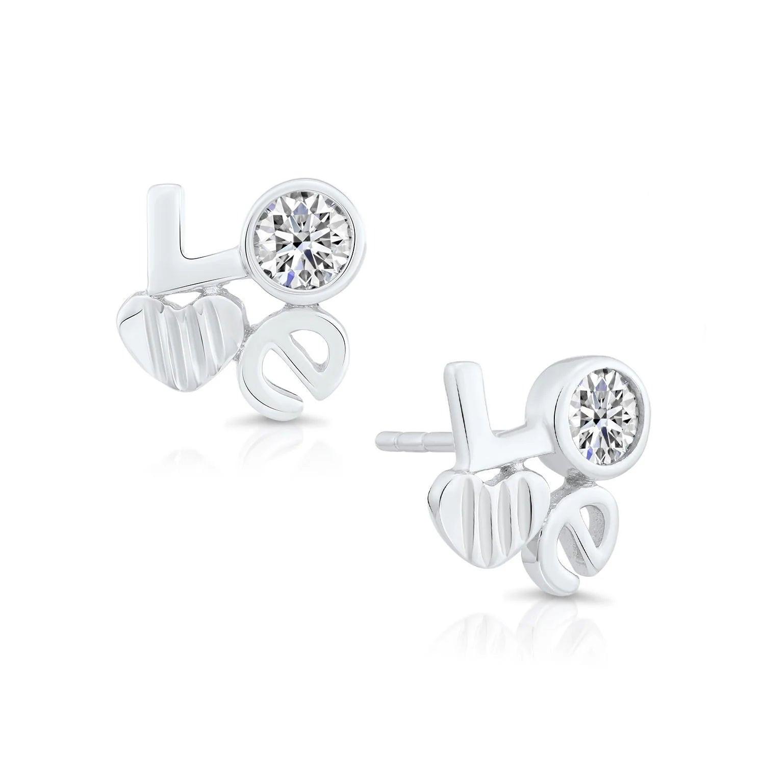Sparkling CZ Love Stud Earrings in Elegant Sterling Silver.