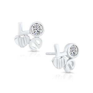 Sparkling CZ Love Stud Earrings in Elegant Sterling Silver.