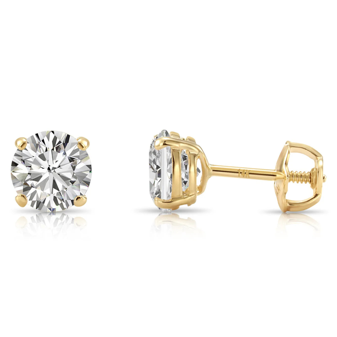 14K Yellow Gold round Brilliant-Cut Lab Diamond Stud Earrings, Screwback
