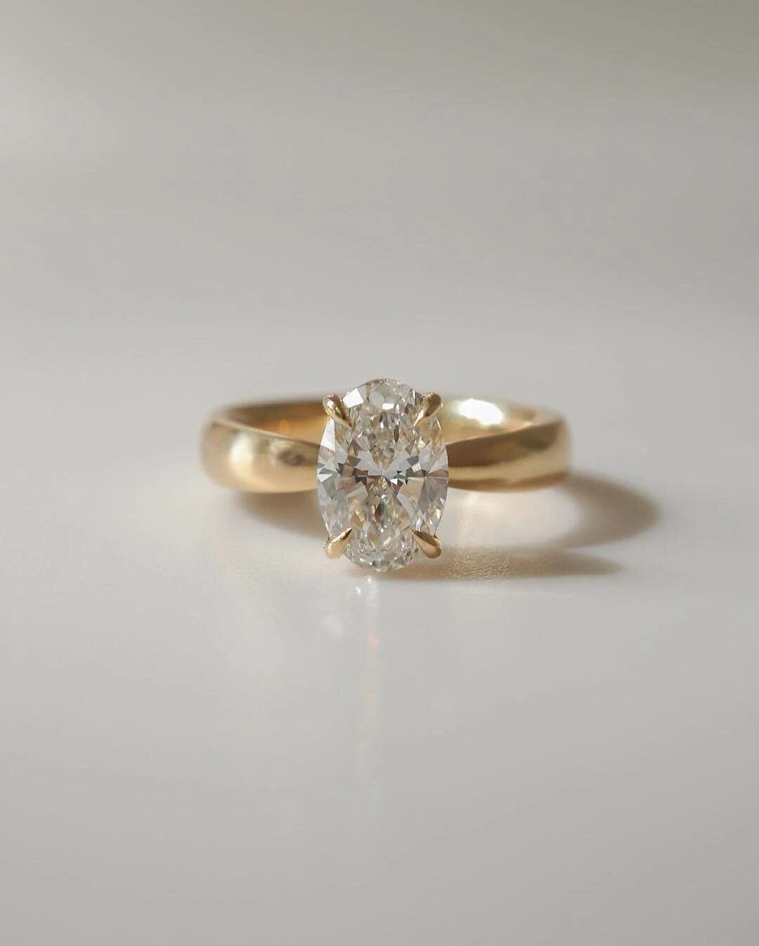 14K Yellow Gold Oval Lab Grown Diamond Anniversary Solitaire Ring, IGI Diamond, Fine Jewelry