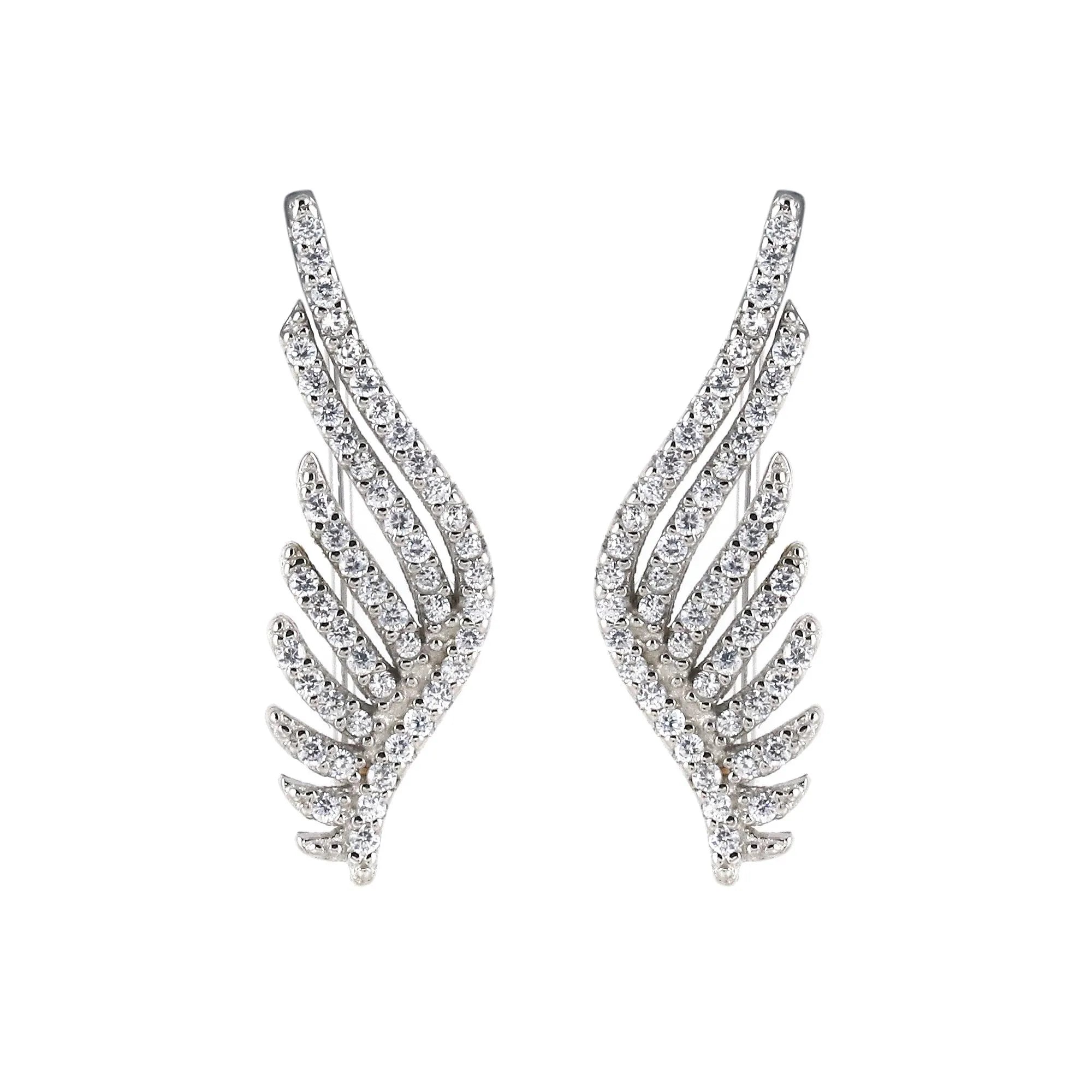 Sterling Silver Angel Wing Ear Climbers, Pave Crystal Earcuff, Fairy Core Earrings, Sweepup Climbing Earrings Gift, Wedding Gift