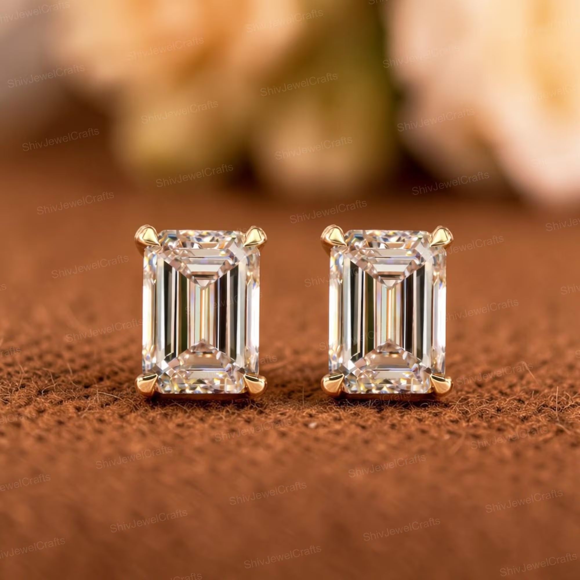 2Ct Emerald Cut Diamond Earrings, Solitaire Emerald Cut Moissanite Earrings, Everyday Diamond Earrings, Emerald Diamond Studs,Gift for Women
