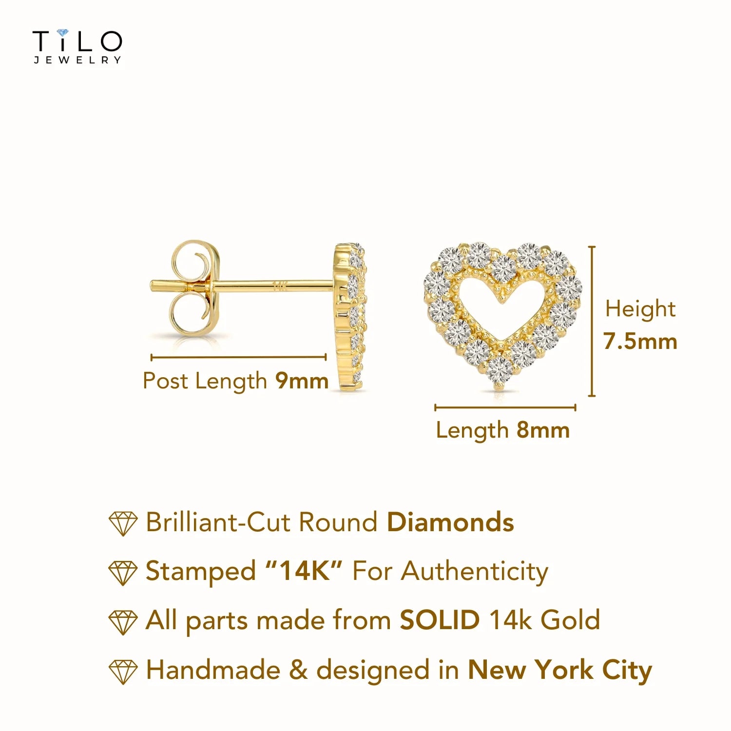 14K Gold Lab Diamond Heart Stud Earrings, 0.25Ctw