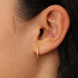 Paved Diamond Huggie Hoop Earrings • 18K Gold Sterling Silver