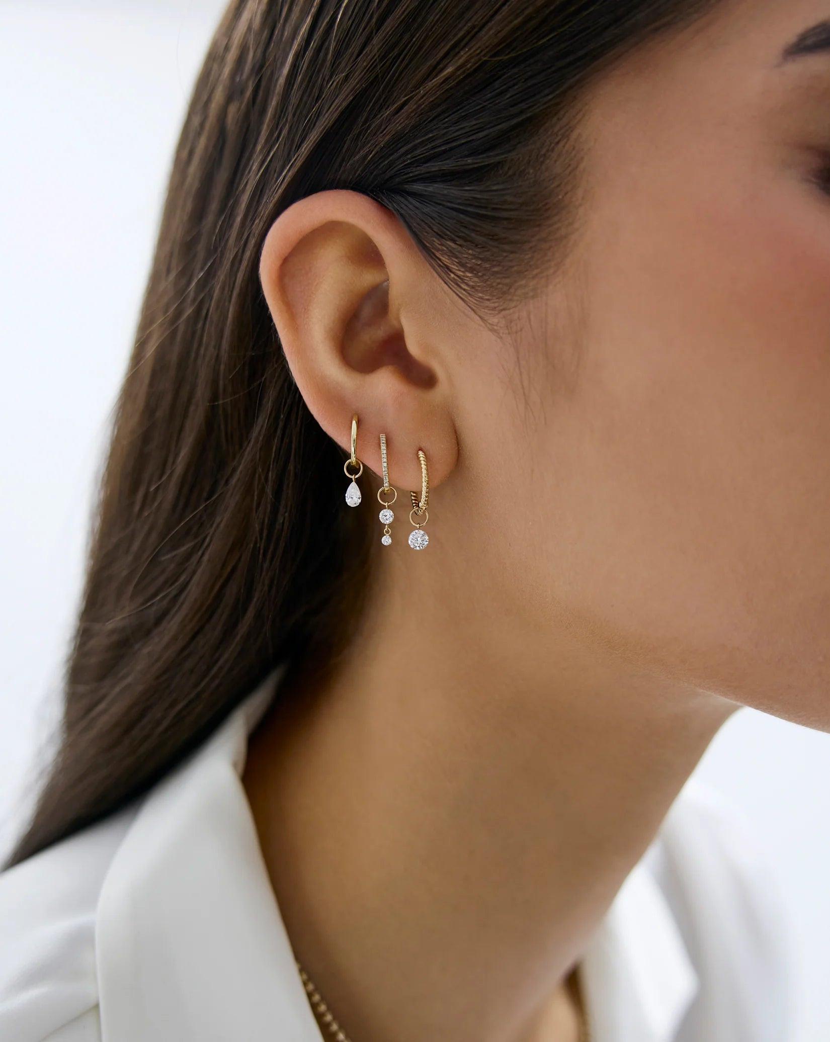Stunning Drop Round Lab Diamond Huggie Charm Earrings.