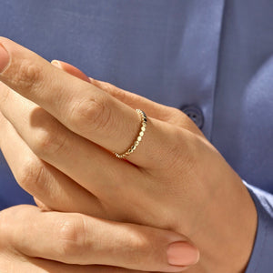 10K Solid Gold Bead Ring: Dainty Handmade Stacking Ring