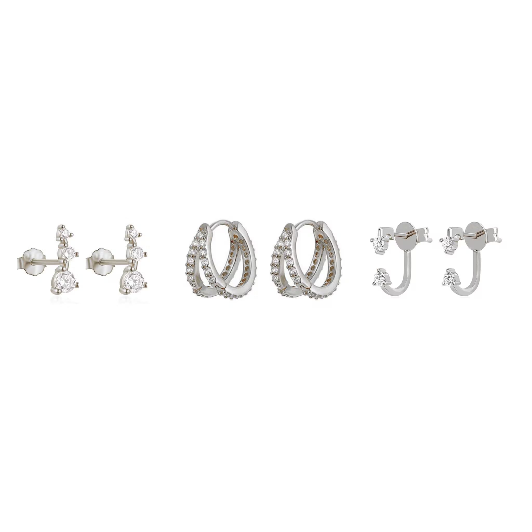 Gold Plated Earrings Set for Women Cubic Zirconia Stud Hoop Earrings Stack Female Casual Daily Jewelry Accessories