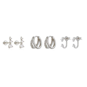 Gold Plated Earrings Set for Women Cubic Zirconia Stud Hoop Earrings Stack Female Casual Daily Jewelry Accessories