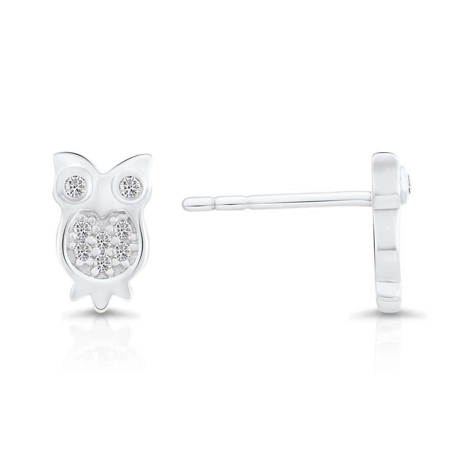 Charming CZ Owl Stud Earrings in Premium Sterling Silver.