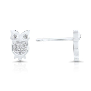 Charming CZ Owl Stud Earrings in Premium Sterling Silver.