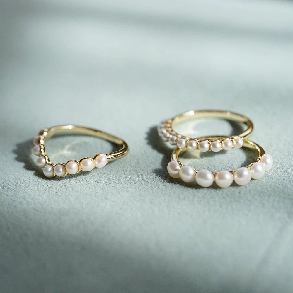 Chunky Pearl Band Ring 18Ct Gold Plate