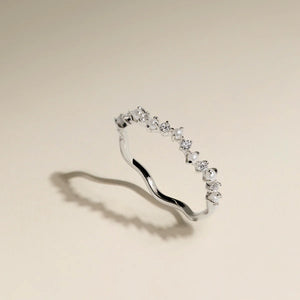 Diamond & Pearl Scalloped Ring in Solid White Gold